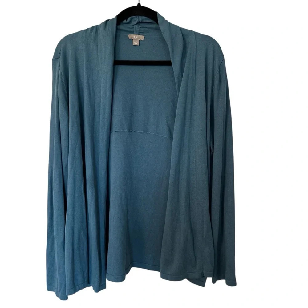 J. Jill Women’s Long Sleeve Blue Silk Blend Open Draped Front Cardigan Sz S GUC